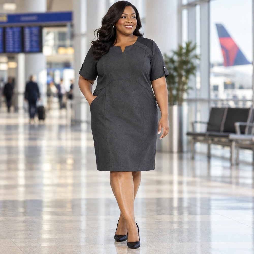 Lands' End Delta Air Lines Uniform Sheath Dress Women's 20W Gray Pockets